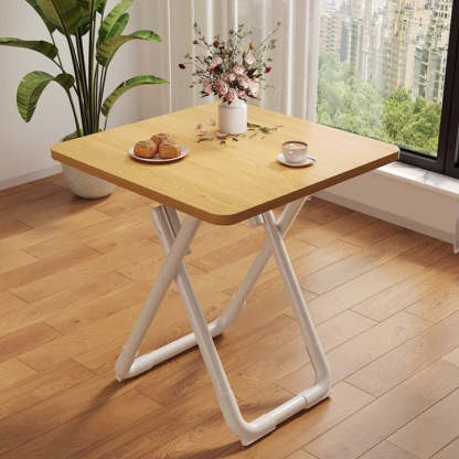 Minimalist Foldable X-Base Iron Round Dining Table — White / Square
