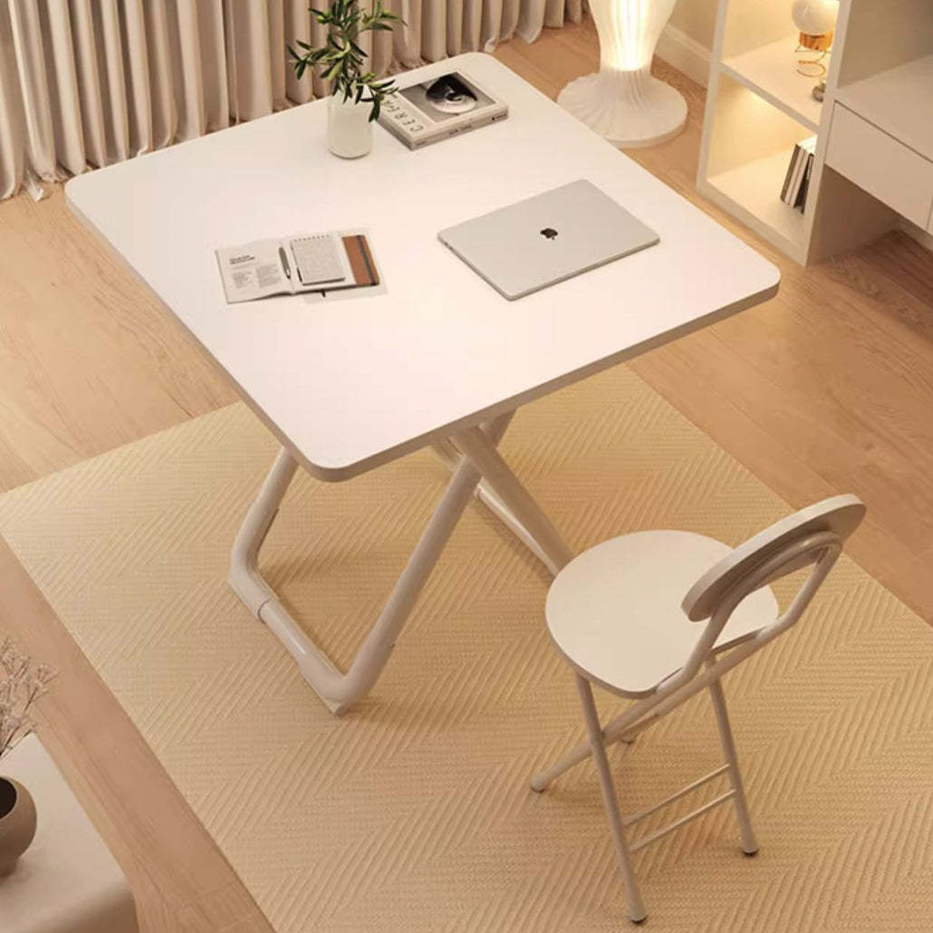 Minimalist Foldable X-Base Iron Round Dining Table — Wood Color / Square