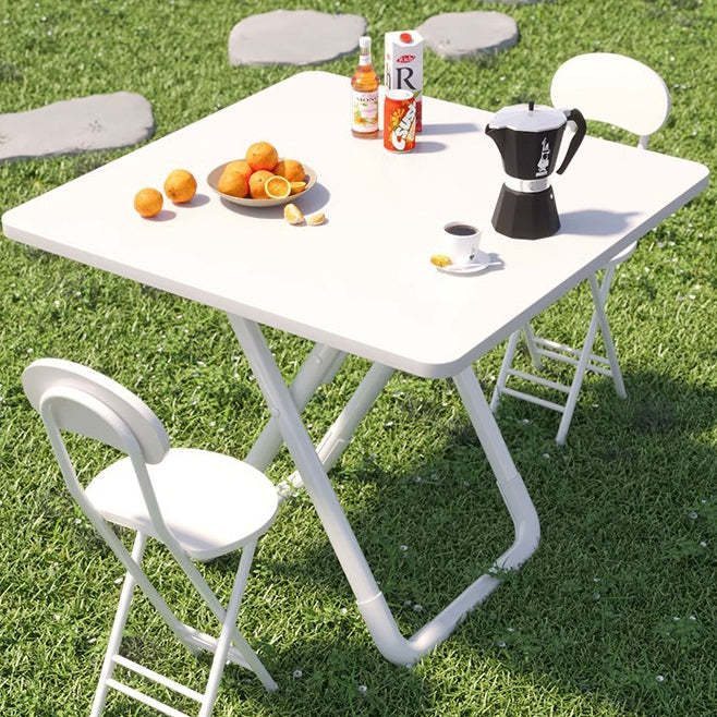 Minimalist Foldable X-Base Iron Round Dining Table — White / Square