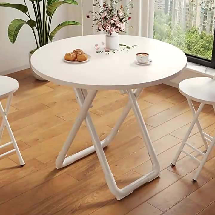 Minimalist Foldable X-Base Iron Round Dining Table — White / Round