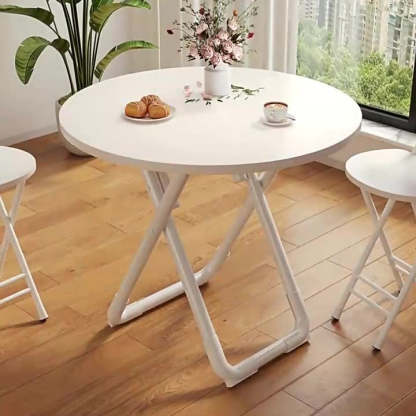 Minimalist Foldable X-Base Iron Round Dining Table — White / Round