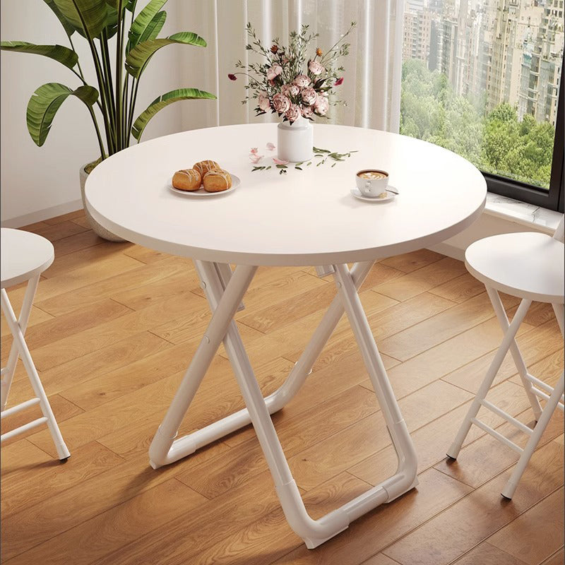 Minimalist Foldable X-Base Iron Round Dining Table — Wood Grain Color / Square