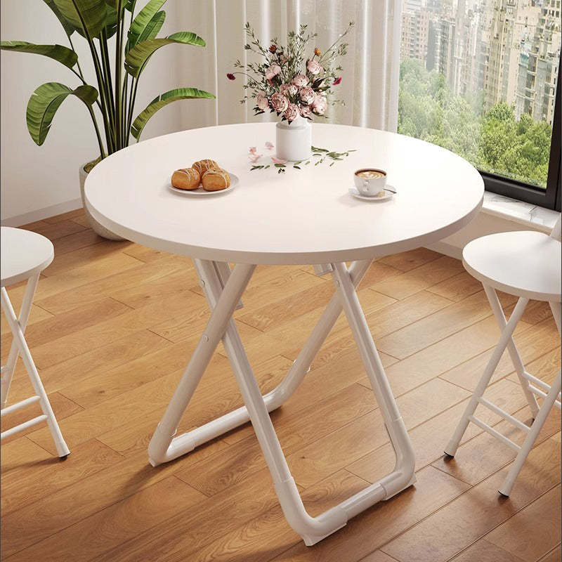 Minimalist Foldable X-Base Iron Round Dining Table — Wood Grain Color / Square