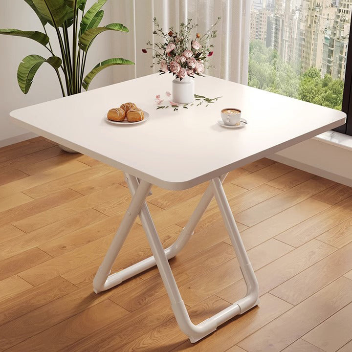 Minimalist Foldable X-Base Iron Round Dining Table — Wood Grain Color / Round