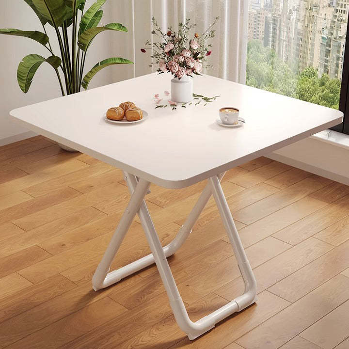 Minimalist foldable x-base wood iron dining tables — 23.62" L x 23.62" W x 28.35" H / Square / White