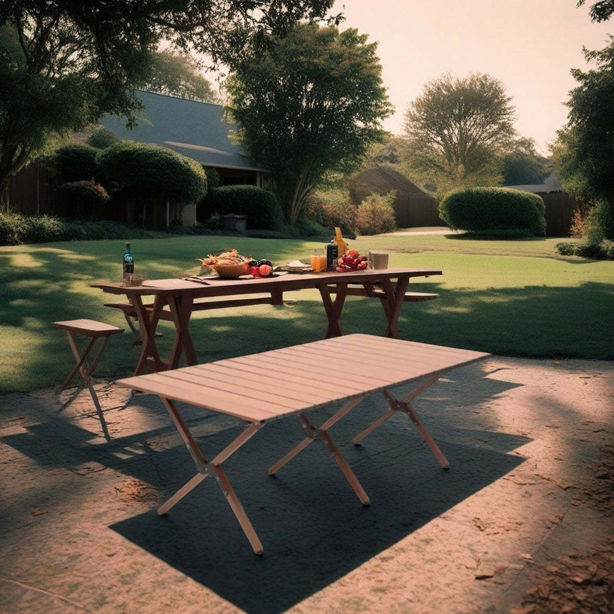 Minimalist Striped Panel Metal Outdoor Coffee Table
