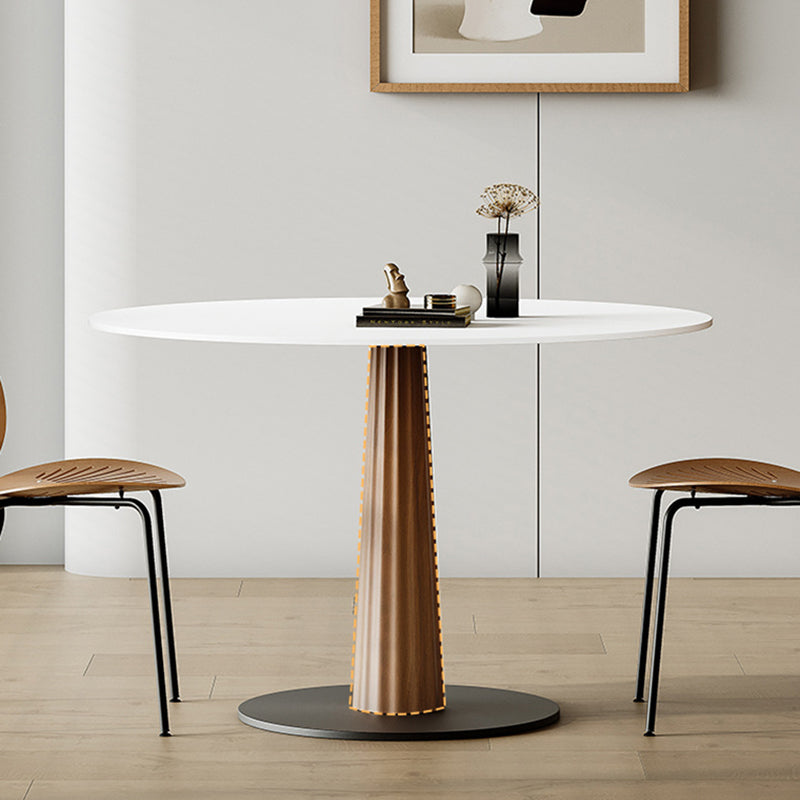 Wood steel wood glass slab dining table - minimalist