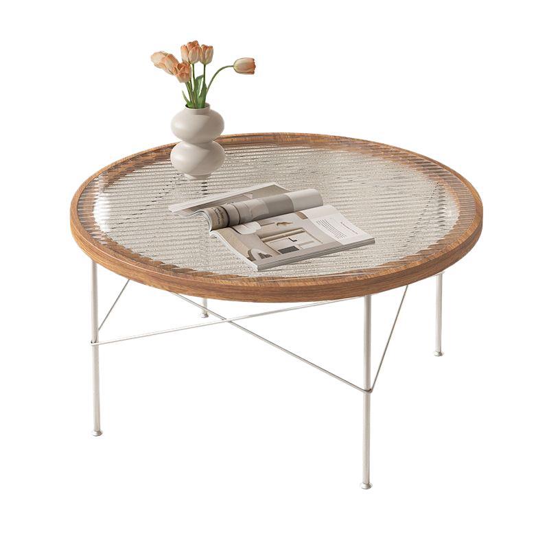 Minimalist Iron Wood Glass Round Coffee Table