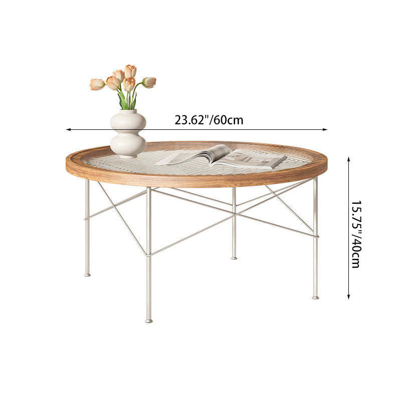 Minimalist Iron Wood Glass Round Coffee Table