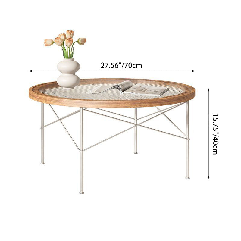 Minimalist Iron Wood Glass Round Coffee Table