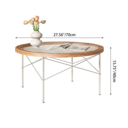 Minimalist Iron Wood Glass Round Coffee Table