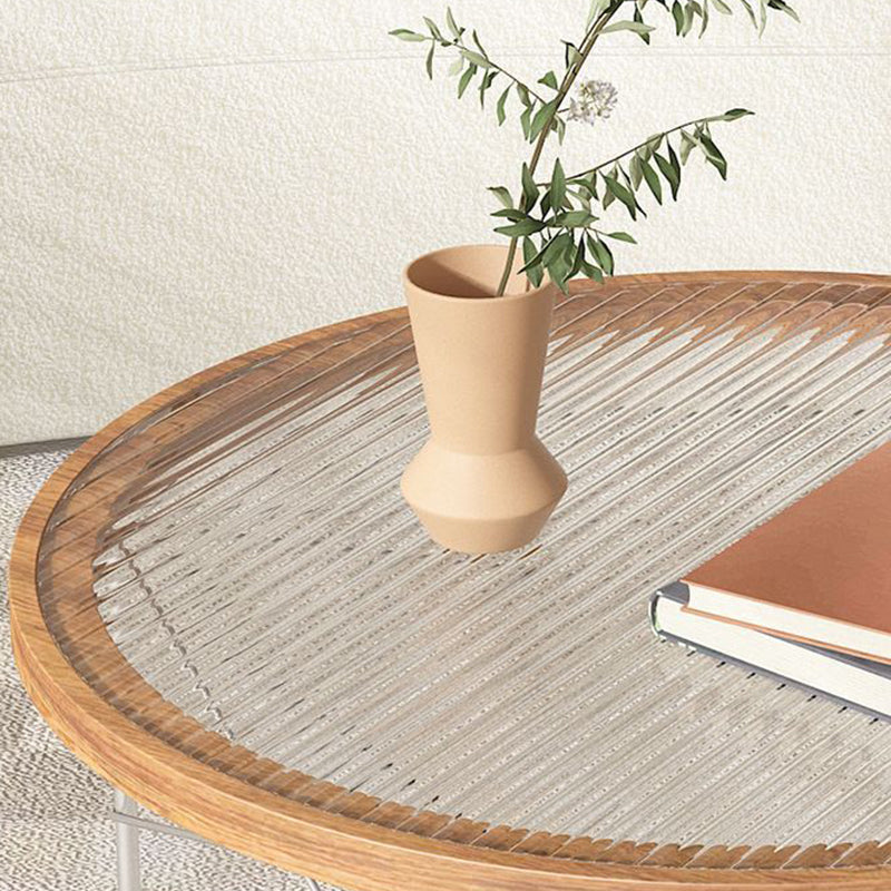 Minimalist Iron Wood Glass Round Coffee Table
