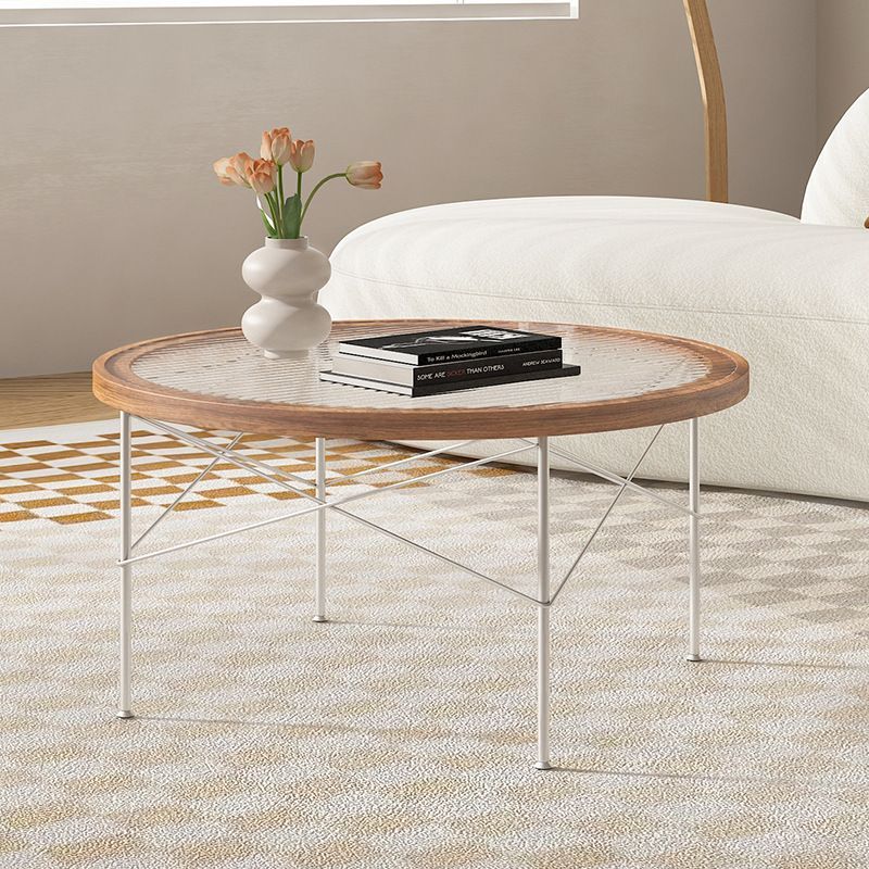 Minimalist Iron Wood Glass Round Coffee Table