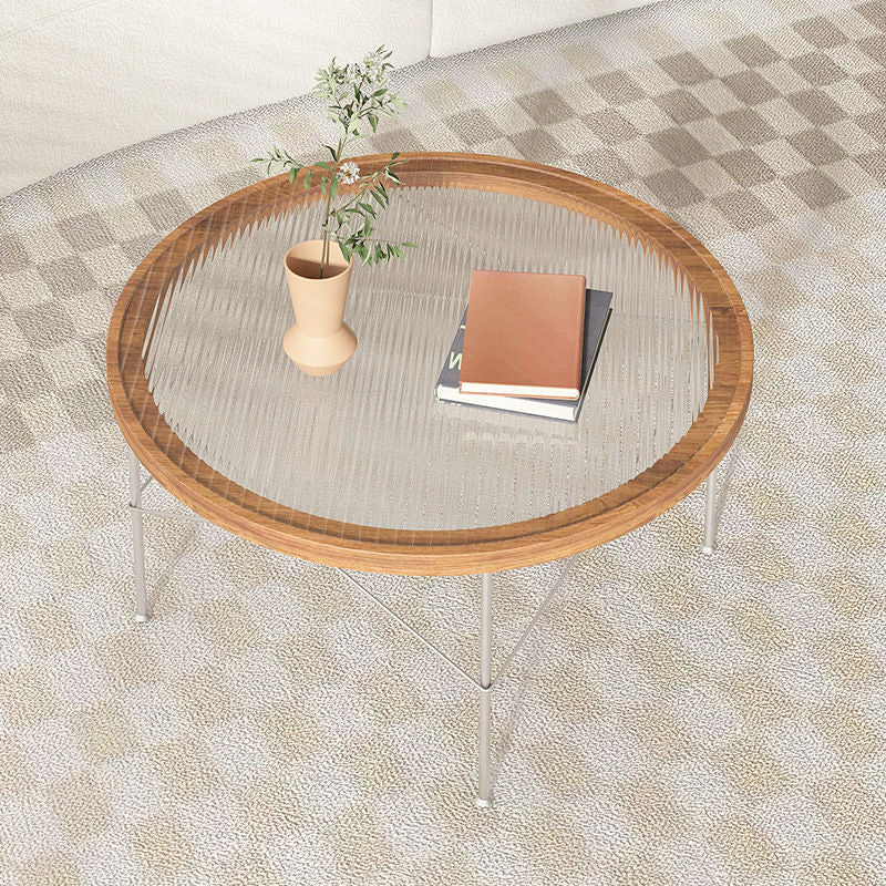 Minimalist Iron Wood Glass Round Coffee Table