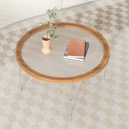 Minimalist Iron Wood Glass Round Coffee Table