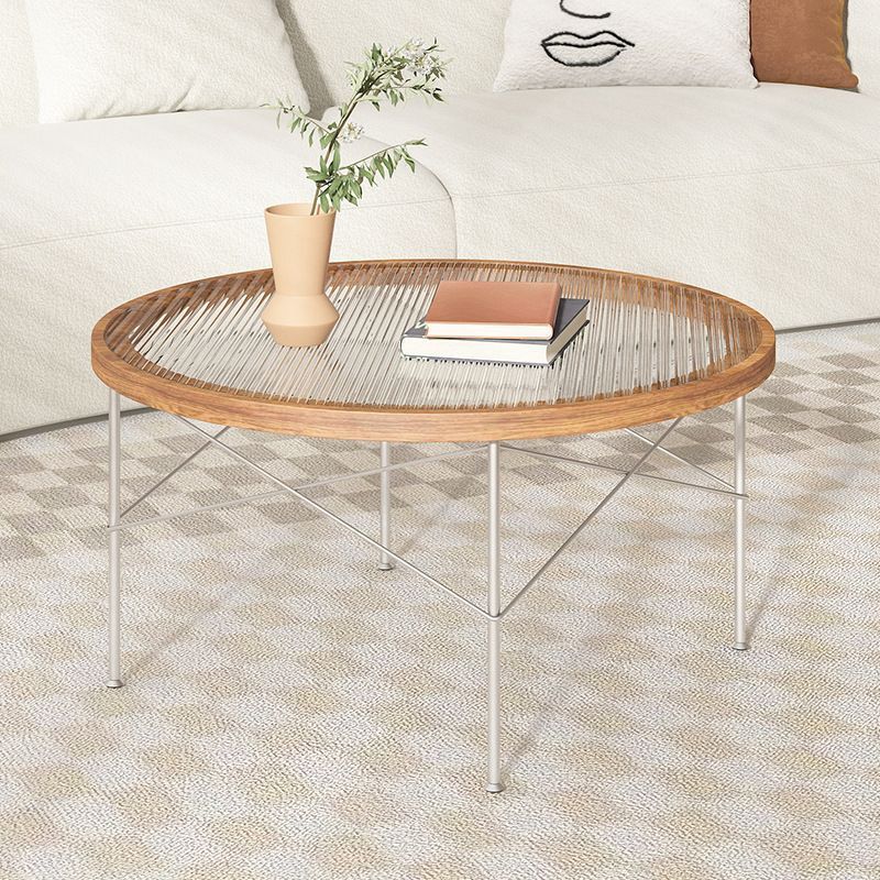 Minimalist Iron Wood Glass Round Coffee Table