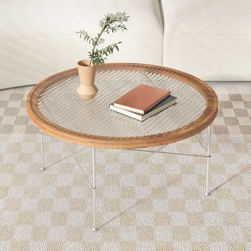 Minimalist Iron Wood Glass Round Coffee Table