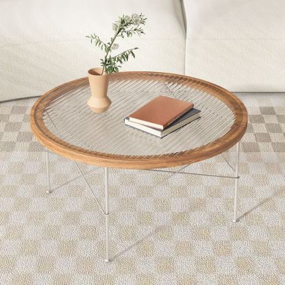 Minimalist Iron Wood Glass Round Coffee Table