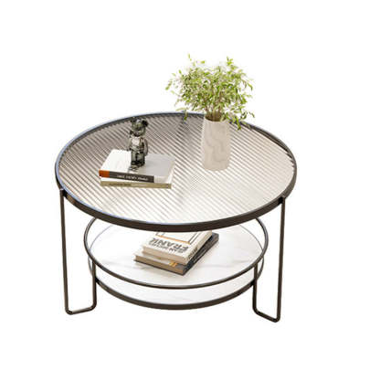 Minimalist Iron Stone Glass 2-Tier Coffee Table