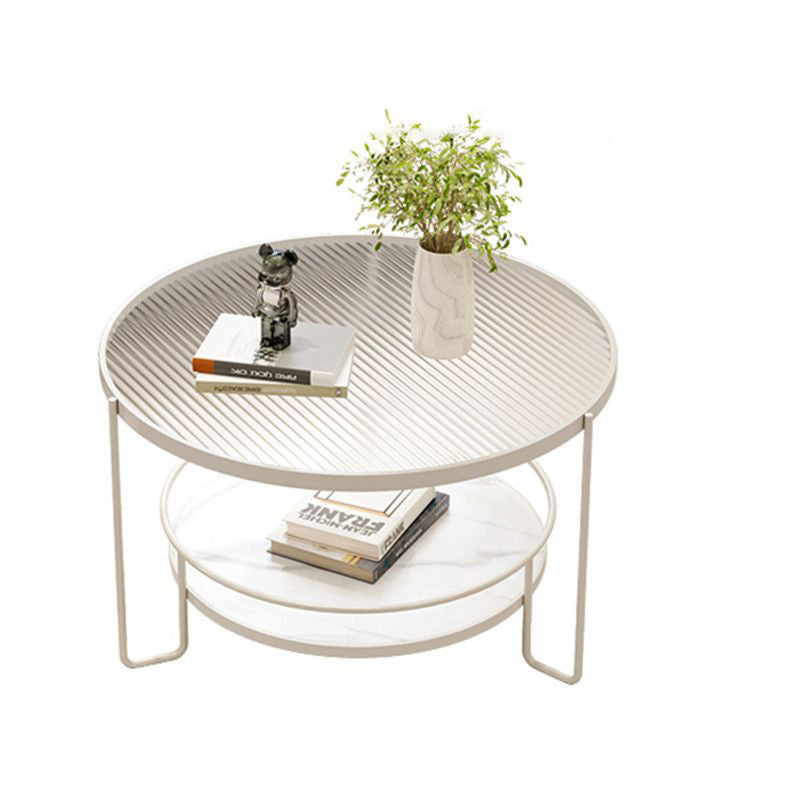Minimalist Iron Stone Glass 2-Tier Coffee Table