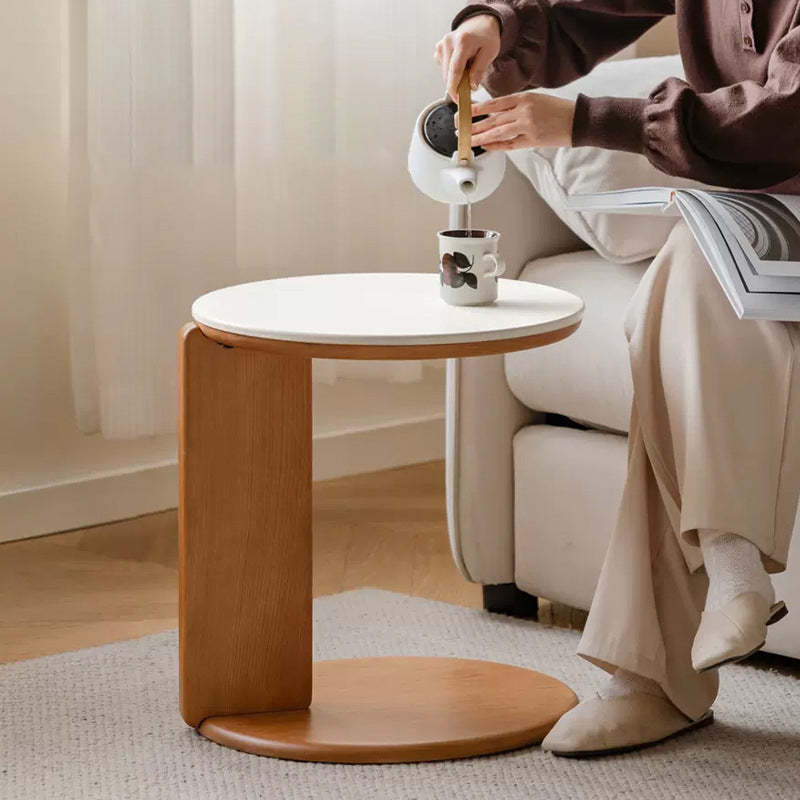 Minimalist Cherry Wood Stone 2-Tier Coffee Table