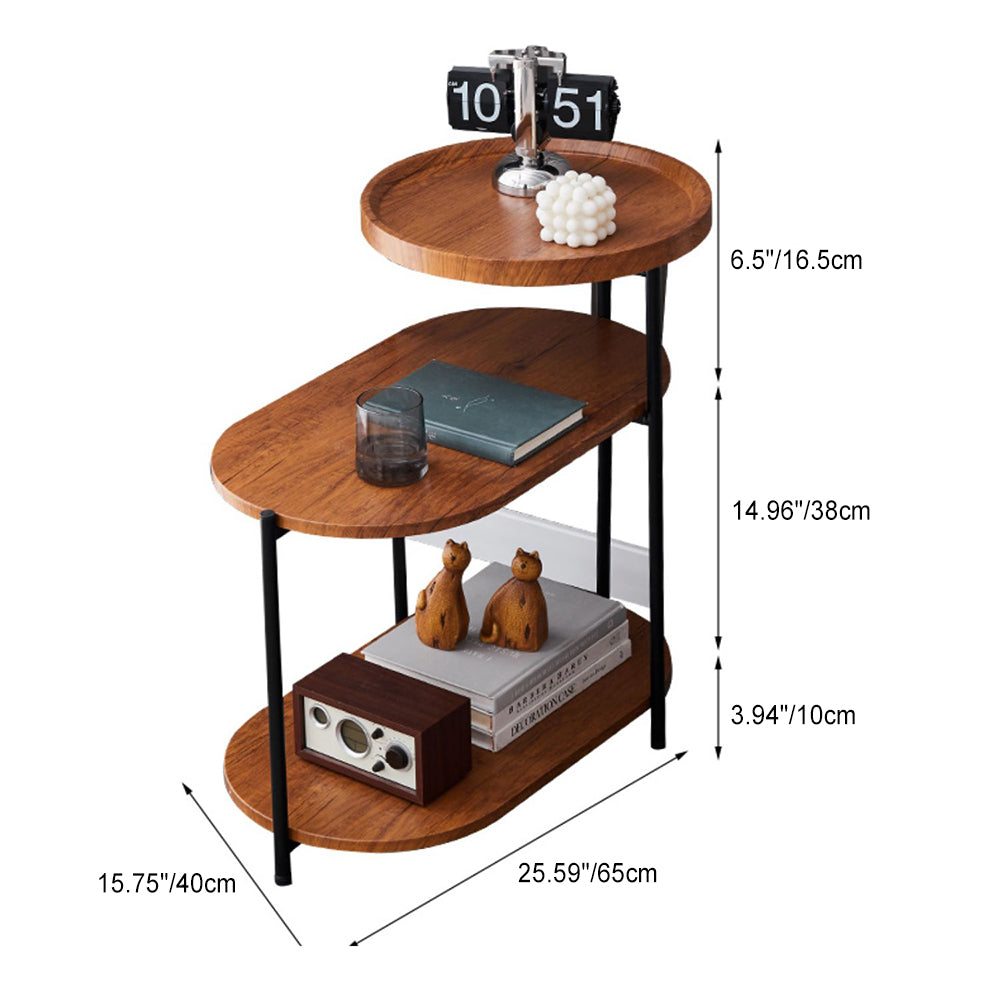 Nordic Elliptical Iron Plate 3-Tier End Table — Gold / Wood