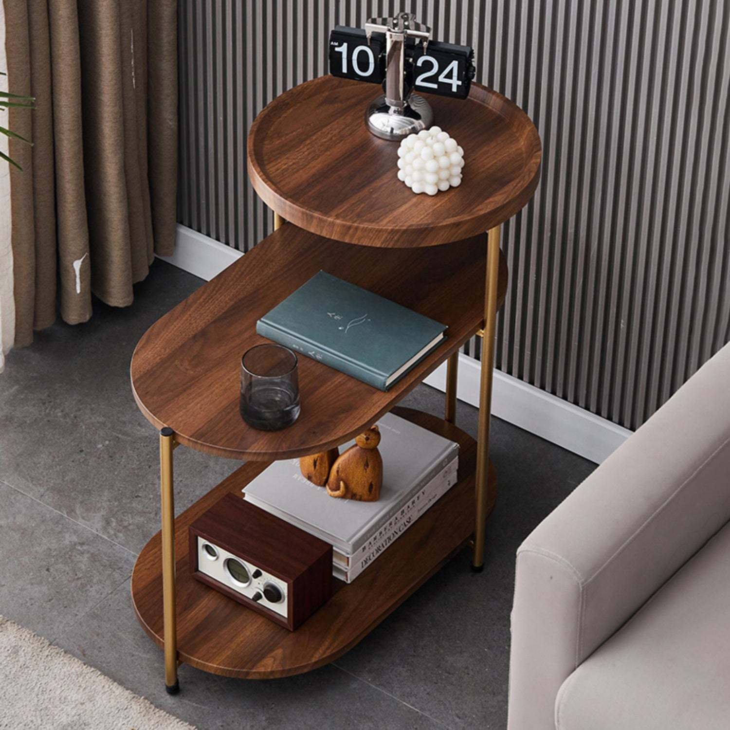 Nordic Elliptical Iron Plate 3-Tier End Table
