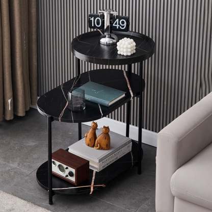 Nordic Elliptical Iron Plate 3-Tier End Table — Black / Black
