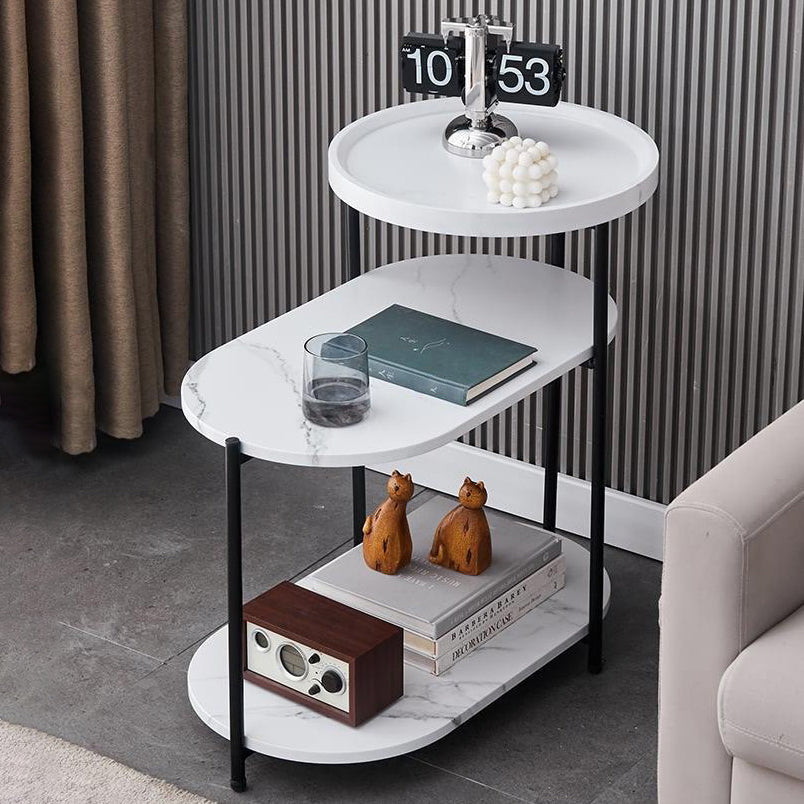 Nordic Elliptical Iron Plate 3-Tier End Table — Black / Wood