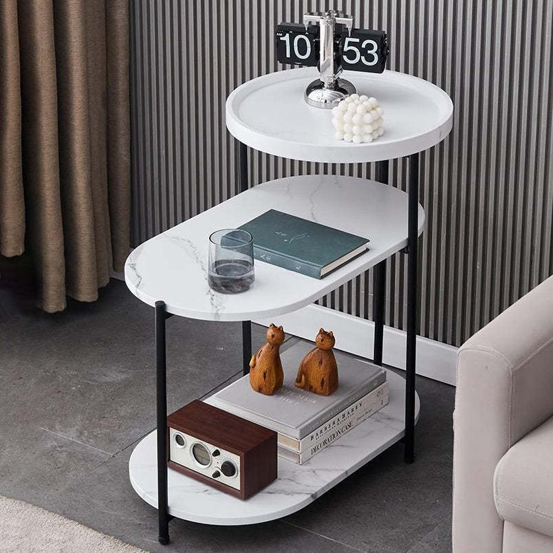 3-tier end iron end & side tables for living room — White / Black