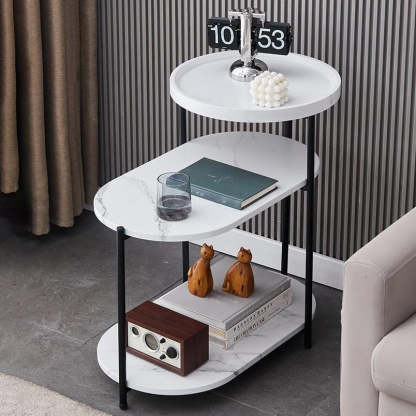 Nordic Elliptical Iron Plate 3-Tier End Table — Black / Wood