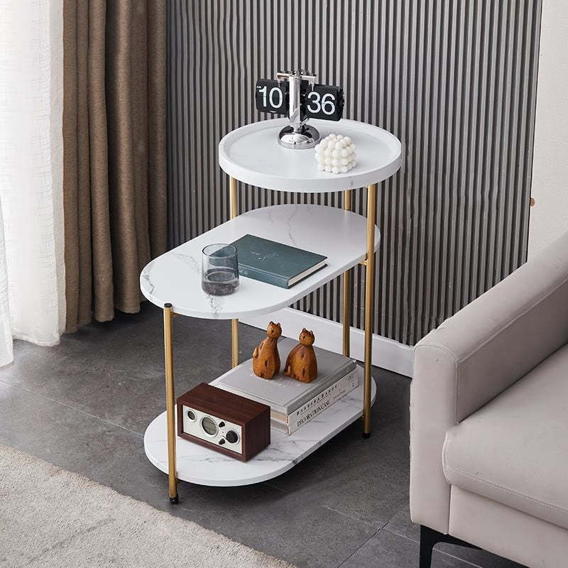 Nordic Elliptical Iron Plate 3-Tier End Table — Black / White