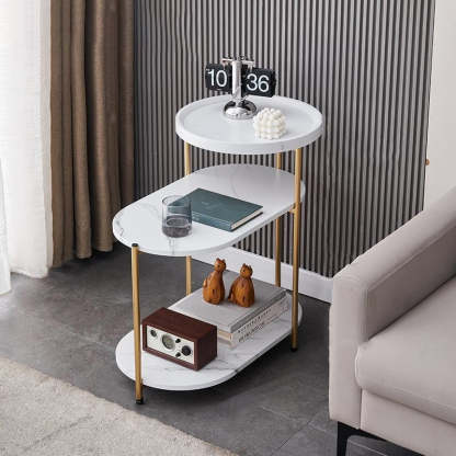 Nordic Elliptical Iron Plate 3-Tier End Table — Black / White