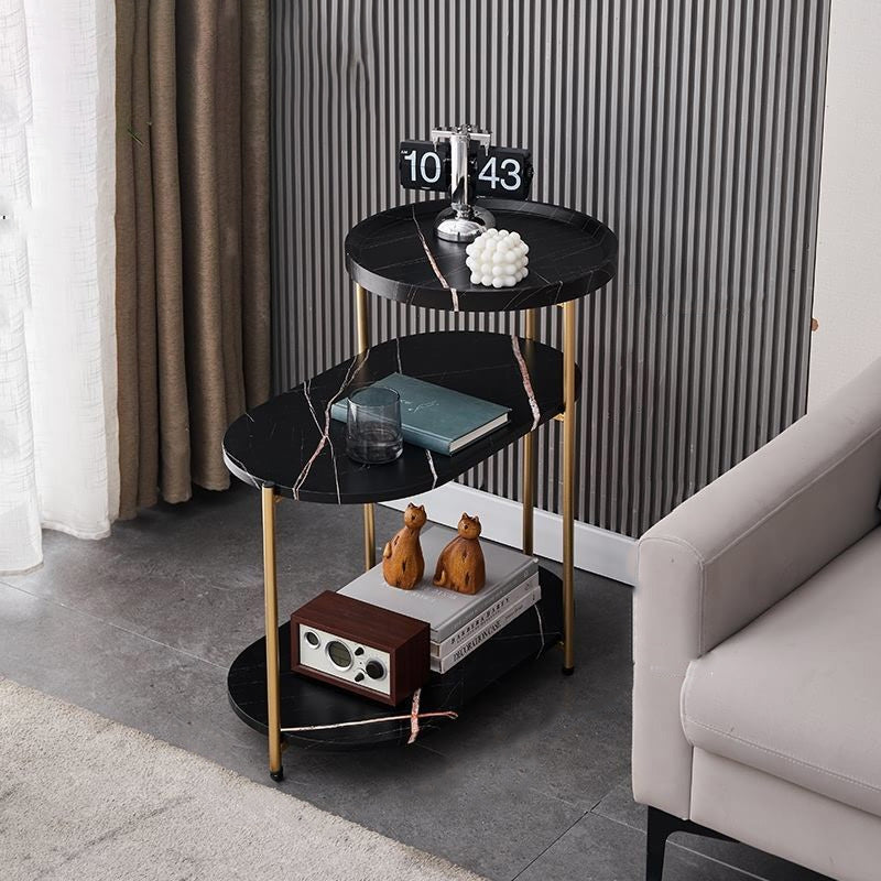 Nordic Elliptical Iron Plate 3-Tier End Table — Gold / Black