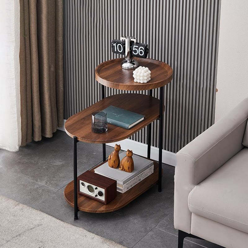 Nordic Elliptical Iron Plate 3-Tier End Table — Gold / Walnut