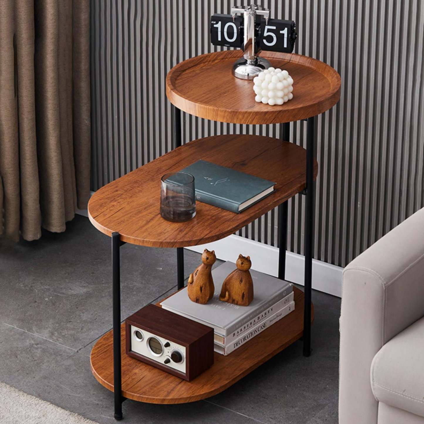 Nordic Elliptical Iron Plate 3-Tier End Table