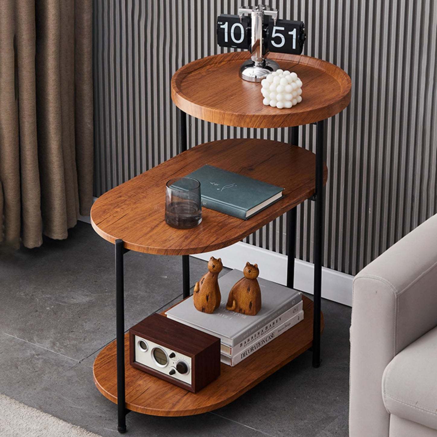 Nordic Elliptical Iron Plate 3-Tier End Table