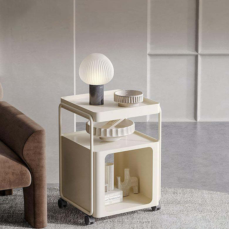 Nordic Iron Movable 3-Tier End Table — With Wheel / White