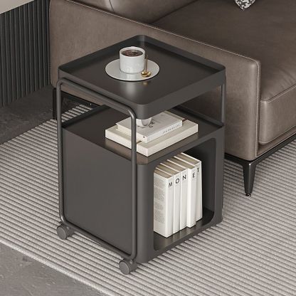 Rectangular Iron 3-Tier End Table — Without Wheels / White