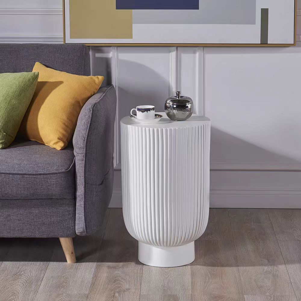 Nordic Cylinder Striped Side Table — A / White