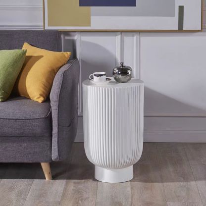Nordic Cylinder Striped Side Table — A / White