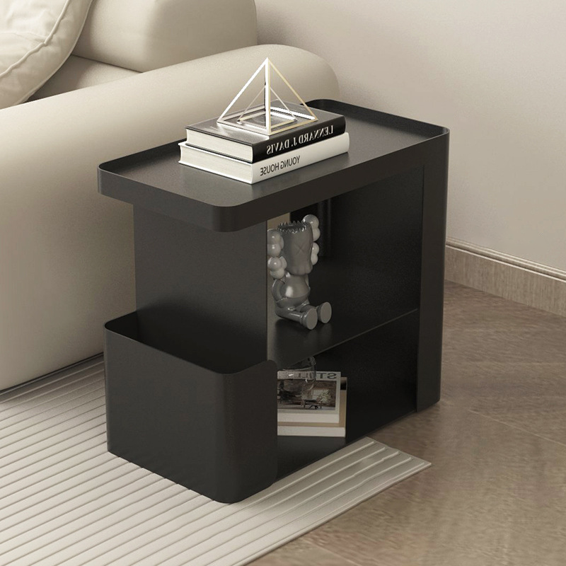 Modern Iron Movable 3-Tier End Table — With Wheel / Black