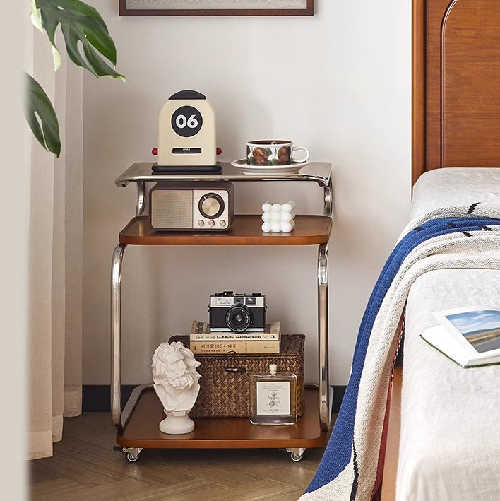 Retro Glass Iron 3-Tier Movable Side Table