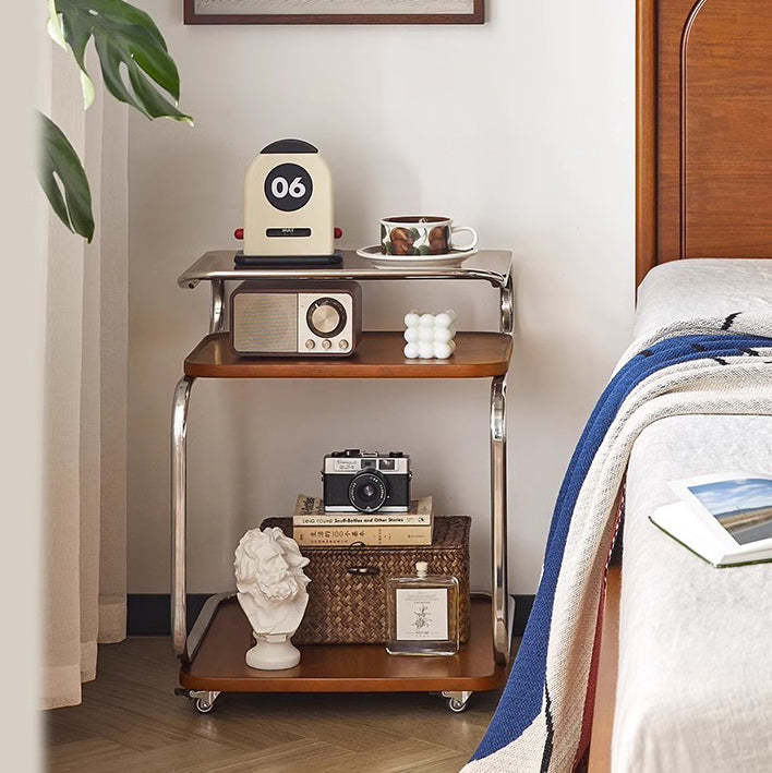 Retro Glass Iron 3-Tier Movable Side Table