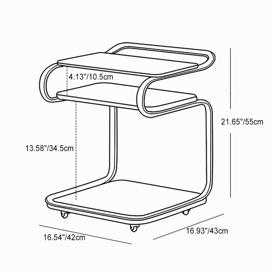 Retro Glass Iron 3-Tier Movable Side Table