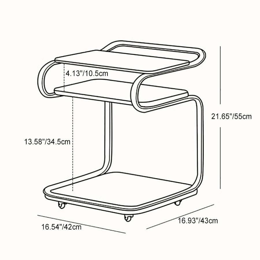 Retro Glass Iron 3-Tier Movable Side Table