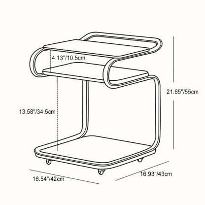 Retro Glass Iron 3-Tier Movable Side Table
