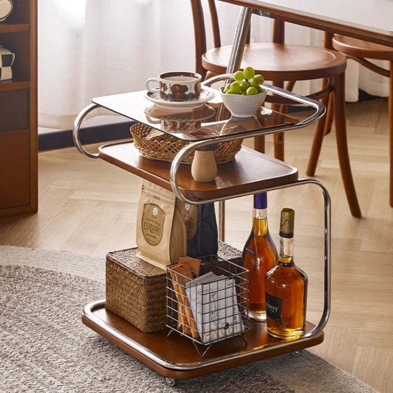 Retro Glass Iron 3-Tier Movable Side Table