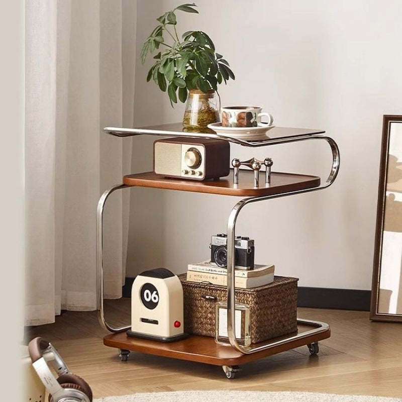 Retro Glass Iron 3-Tier Movable Side Table