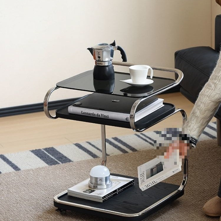 Retro Glass Iron 3-Tier Movable Side Table